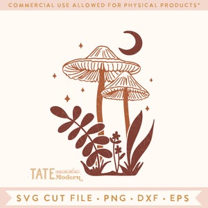 Champignon floral lune rétro SVG coupe fichier - rétro automne champignon svg, hippie champignon mama png, floral rétro png - usage Commercial, fichier numérique