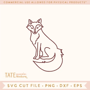 Fichier de coupe SVG contour mignon renard - renard forestier animal svg, illustration png - usage commercial, fichier numérique