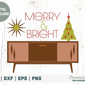 MCM Christmas Console Merry & Bright SVG cut file, Retro Christmas svg, Mid Century Holiday svg, Atomic svg - Commercial Use, Digital File
