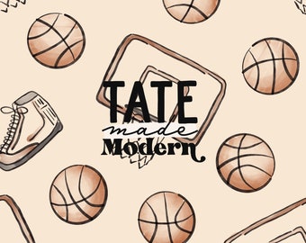 Basketball Seamless Pattern File - watercolor ivory basketball season seamless pattern, vintage basketball kids fabric pattern