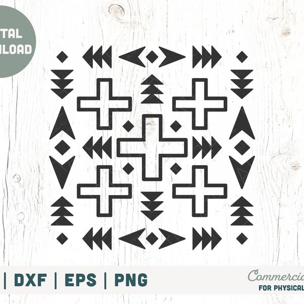 Tribal SVG cut file, Boho southwest design svg for decor, Aztec Motif svg, Cross pattern tribal svg - Commercial Use, Digital File