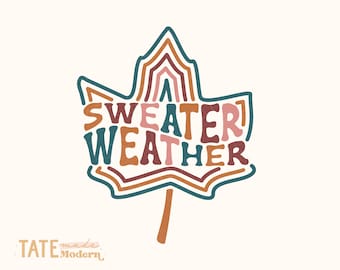 セーター天気レトロSVGカットファイル - レトロな秋SVG、女性の秋シャツSVG、秋の葉SVG、秋のママPNG - 商用利用、デジタルファイル