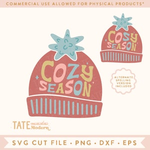 Cosy Season Retro Beanie Hut SVG geschnitten Datei, gemütliche Vibes PNG Sublimation, Winter Tasse svg, niedliche Urlaub Dekor svg - kommerzielle Nutzung, digitale Datei