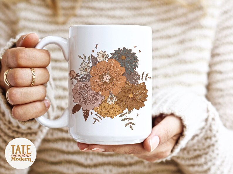 Retro Fall floral bouquet PNG for sublimation - blush pink rust Retro fall, fall mama png, floral thanksgiving- Commercial Use, Digital File image 4