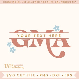 Fichier de coupe GMA Split monogramme rétro SVG - svg grand-mère personnalisé pour t-shirt, svg Boho Gma, fête des mères - usage commercial, fichier numérique