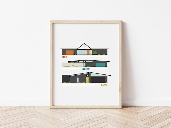 MID-CENTURY MODERN アート作品満載です。 Mod House Love Printable Art - Palm Springs Mid Century - Retro