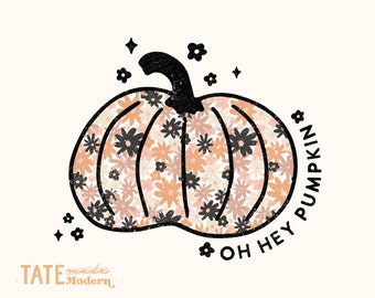 Oh hey pumpkin retro Fall floral PNG for sublimation- pink Retro fall, autumn mama png, floral thanksgiving - Commercial Use, Digital File