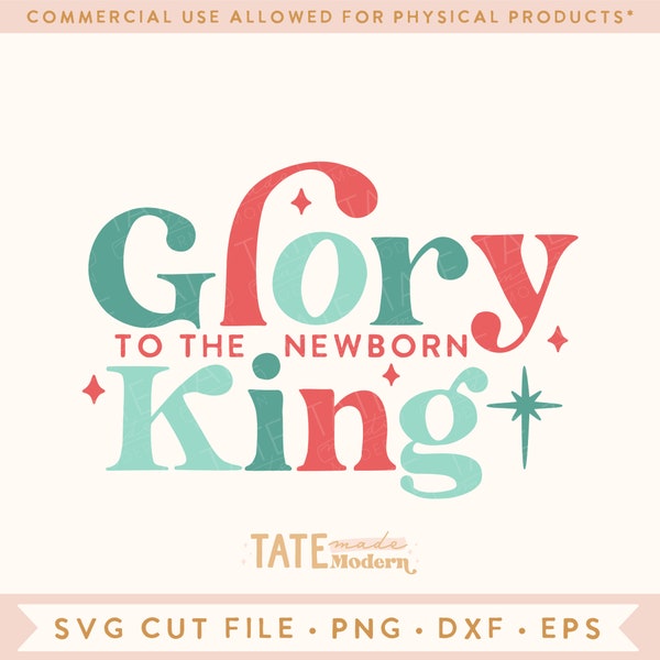 Glory to the newborn king retro SVG cut file, Hark the herald angels sing png, Christian Christmas svg - Commercial Use, Digital File