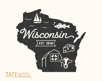 Vintage Wisconsin SVG cut file - Wisconsin home svg, Wisconsin state symbols svg, barn quilt svg, midwest svg - Commercial Use, Digital File