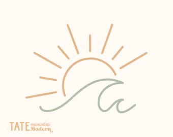 Sunshine and wave SVG cut file - Sun and wave summer svg, summer beach png, retro beach svg, ocean png - Commercial Use, Digital File
