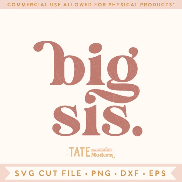 Big Sis SVG cut file - Retro big sister svg, Retro new baby svg, daughters svg, big sis announcement png - Commercial Use, Digital File