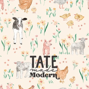 Fichier de modèle sans couture d'animaux de ferme d'aquarelle - modèle sans couture de ressort pastel, modèle floral de ferme sans couture, vache, porc, poulet, modèle de tissu de canard