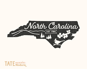 Vintage North Carolina SVG cut file - North Carolina home svg, East coast state svg, NC state symbols svg - Commercial Use, Digital File