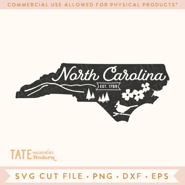 Vintage North Carolina SVG cut file - North Carolina home svg, East coast state svg, NC state symbols svg - Commercial Use, Digital File