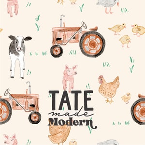 Fichier de modèle sans couture de tracteur d'animaux de ferme d'aquarelle - modèle sans couture de ressort, modèle sans couture de ferme, vache, porc, poulet, modèle de tissu de canard