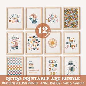 Retro Kid Printable Art bundle, Boho Retro Kid Room Art, Modern Playroom nursery art, Earth tones | DIGITAL Download 8x10, 11x14, A3, A4