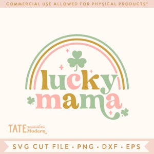 Lucky mama Retro SVG archivo de corte - Boho St. Patricks Day svg, girl st Patricks png, rainbow mama svg- Uso comercial, Archivo digital