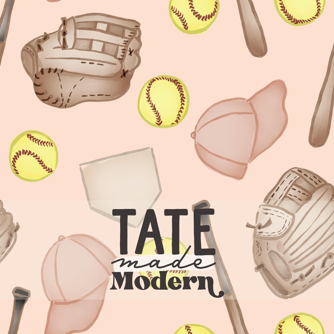 Softball Gear Seamless Pattern File - Watercolor Blush Pink Softball ...