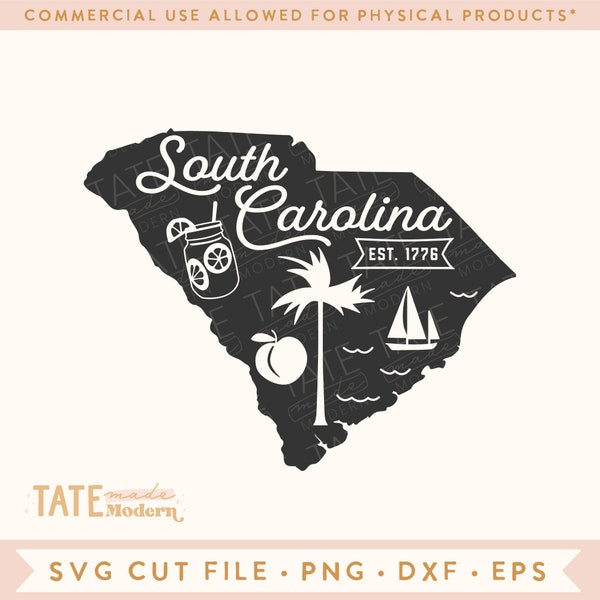 Vintage South Carolina SVG cut file - South Carolina home svg, East coast state svg, SC state symbols svg - Commercial Use, Digital File