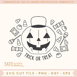 Trick or Treat Pumpkin Pail SVG cut file - Cute halloween svg, halloween candy outline svg, candy bucket svg - Commercial Use, Digital File