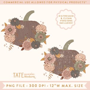 Citrouille florale rétro automne PNG pour sublimation - violet poussiéreux Retro fall, fall mama png, floral thanksgiving - Commercial Use, Digital File