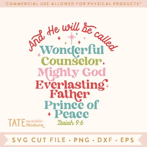 En Hij zal worden genoemd - Jesaja 9:6 retro SVG gesneden bestand, Christian Christmas svg, Kerstbijbelvers png - Commercieel gebruik, Digitaal bestand