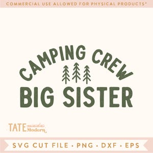 Fichier de coupe SVG équipage de camping grande soeur - grande soeur rétro nouveau bébé png, annonce grande soeur de plein air png - usage commercial, fichier numérique