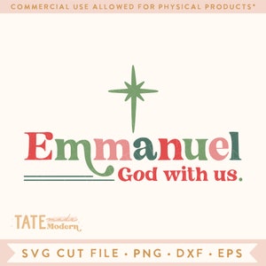 Emmanuel God met ons retro SVG gesneden bestand, christelijke kerst SVG, Bijbel kerst png - commercieel gebruik, digitaal bestand