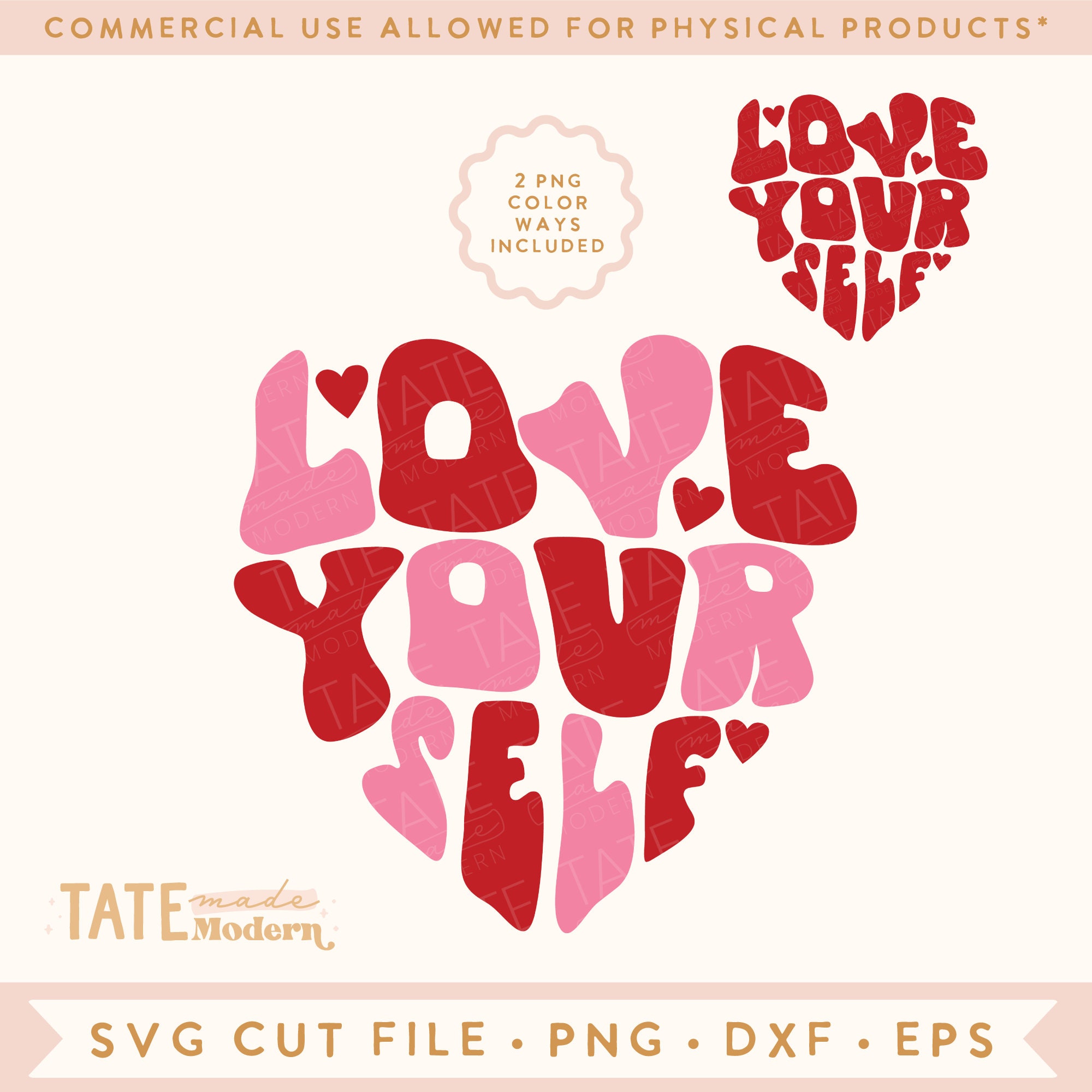 Love Yourself Heart SVG Cut File - Retro Self Love Svg, Love