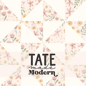 May include: A pink and white floral pattern with a white background. The pattern is made up of small flowers and leaves. The text "TATE made Modern" is in the center of the image.