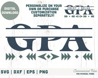 GPA Split Monogram Boho SVG cut file - Boho Personalized Grandpa svg, Father's Day svg, Grandpa svg t-shirt- Commercial Use, Digital File