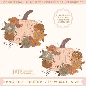 Citrouille florale rétro automne PNG pour sublimation-blush rose rétro automne, automne mama png, action de grâces florale - usage Commercial, fichier numérique