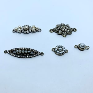 Pearl/Rhinestone Connector, Flower Shape, Glass Pearl Connector, Assorted Bracelet Connector, Necklace Charm, Jewelry Making, Jewelry DIY#52