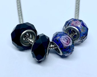 Faceted Glass Big Hole Beads with Metal Core (2 PCS) ##45
