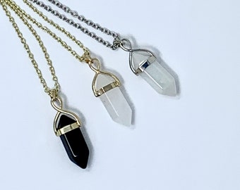 Agate, Quartz, Amethyst, Onyx, Jade,Raw Stone Pendant/Necklace ##57