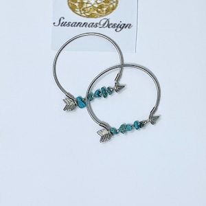 Arrow Hook Bangle Bracelet: Turquoise Chip Boho Jewelry
