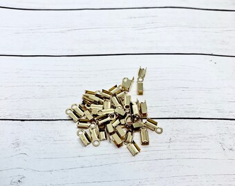 Crimps Ends, Cord Ends, 24PCS Fold Over Ends, 4x9 mm Crimps, Bronze, Silver, Gold Color Foldable Crimps Ends For Cords, Jewelry Making #258