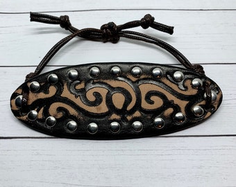 Leather Patch Macrame Bracelet: Adjustable Cord Jewelry ##55