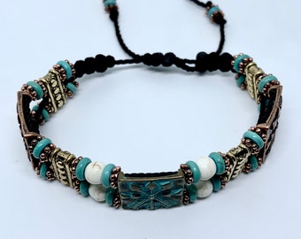 Boho Macrame Bracelet: Rustic Turquoise Beaded Jewelry ##17