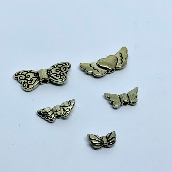Butterfly/Wings Metal Beads, Antique Gold, Bronze Beads, Filigree Beads, Set Of 6, Jewelry DIY, Double Side Beads, Jewelry Making Craft# 274
