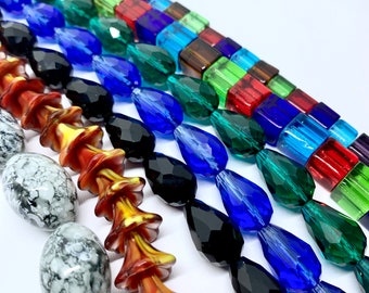 Glass Crystal Beads: Oval, Flower, Teardrop, Cube - Half Strand