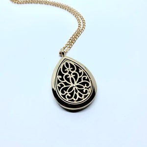 Diffuser Necklace, Round, Teardrop Diffuser, Scent Diffuser, Magnetic Filigree Pendant, Essential Oil Necklace, Perfume Locket Necklace# 202