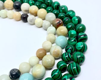 Malachite, Amazonite, Amethyst, Seraphinite, Garnet Gemstone Beads: 6-12mm, 7-7.5" Half Strand #342