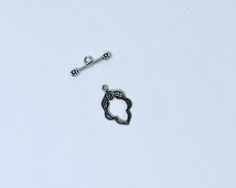 Metal Toggle Clasp Set: Antique Silver Heart Ring Clasp #220