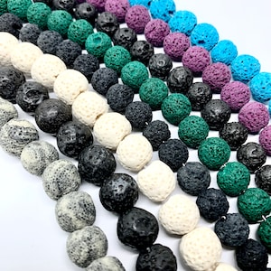 Multi-Color Lava Beads: Round, Oval, Disc, Natural Rock Stone (Half Strand)