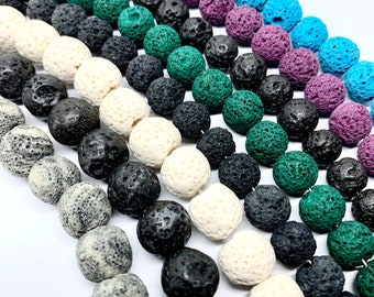 Lava Beads, Round, Oval, Disc Beads, Multicolor Lava Beads, Rock Stone, Natural Beads, 8MM, 10MM, 11MM Round, Oval Beads, Half Strand  # 341