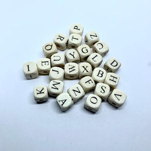 Natural Wood Alphabet Beads: 10mm Cube Letter Beads