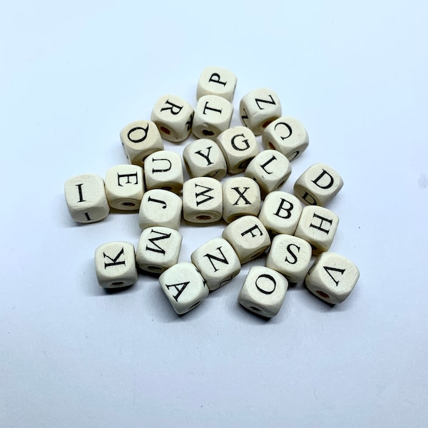 Wooden Beads, Natural Color Alphabet/Letter Cube Beads 10 x 10 mm, Craft Creating, Alphabet Beads, A to Z Letter, Whole Sale  #243