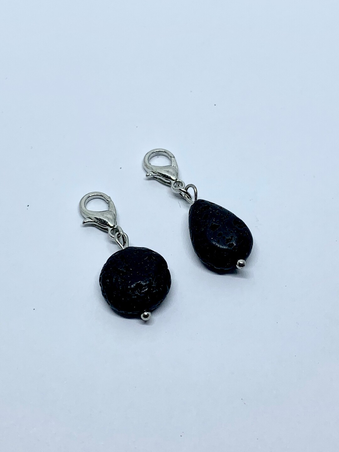 Lava Charms, 2 Black Lava Charms, Lentil, Teardrop Bead Charms, Lava