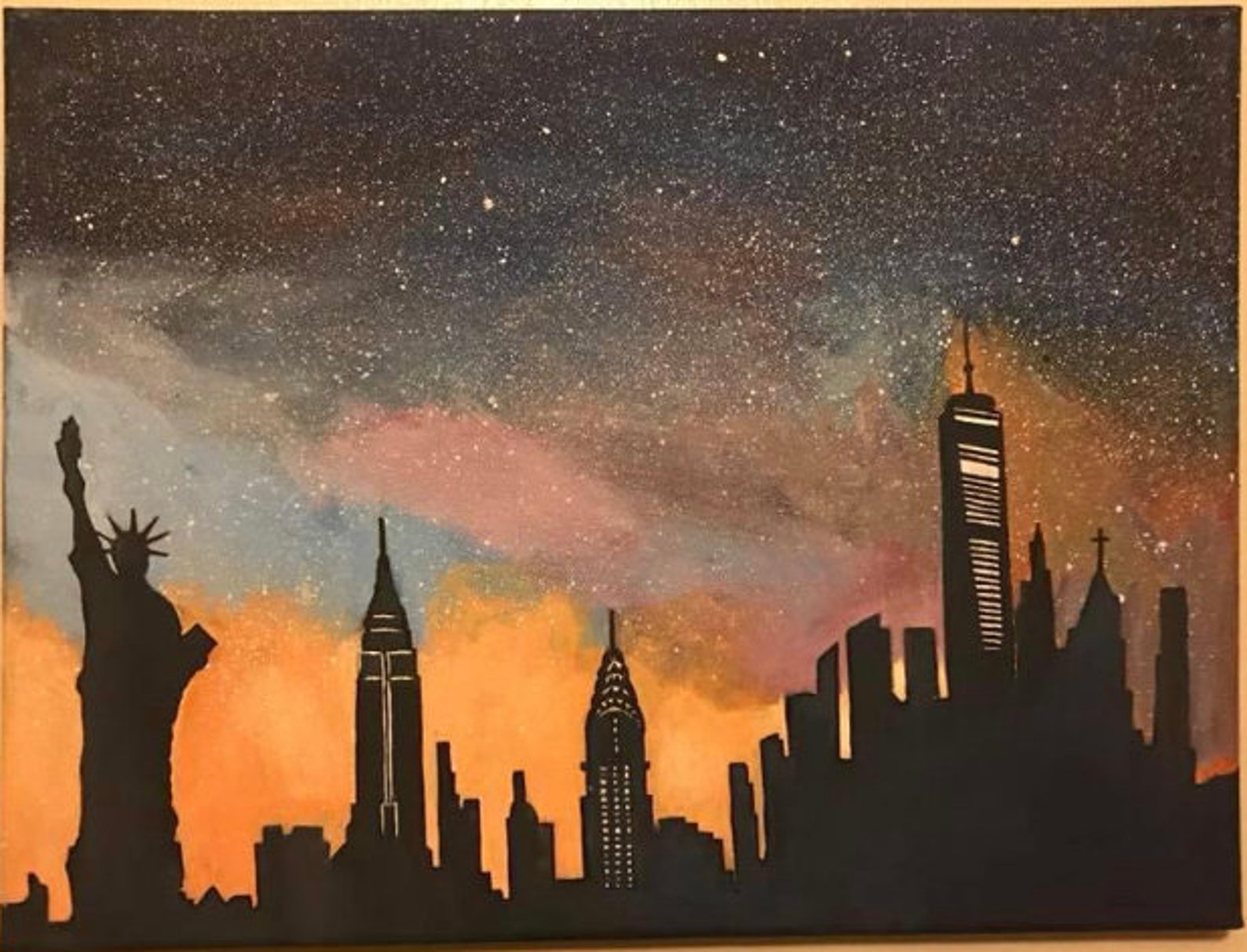 New York Skyline Acrylic Painting, City Painting on Canvas, NY Wall Art